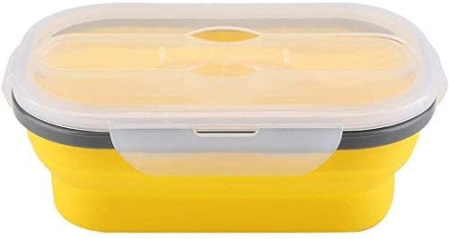 Lunch Box Collapsible Silicone Food Storage with Fork Spoon Expandable Eco Lunch Bento Box BPA-Free Dishwasher Freezer Microwave Safe (Color: yellow)