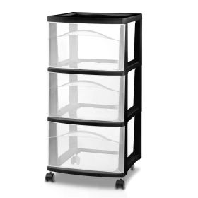 3 Drawer Medium Cart White Plastic Storage Drawers, Portable Utility with Casters, No Assembly Required (coler: black)