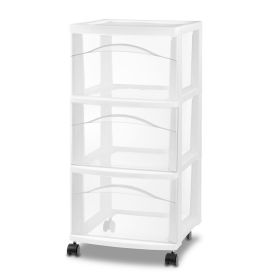 3 Drawer Medium Cart White Plastic Storage Drawers, Portable Utility with Casters, No Assembly Required (coler: white)