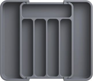 Silverware Drawer Organizer, Adjustable Utensil Cutlery Tray | Expandable Kitchen Organizer for Forks Knives, Multipurpose Kitchen Storage (Color: Grey)